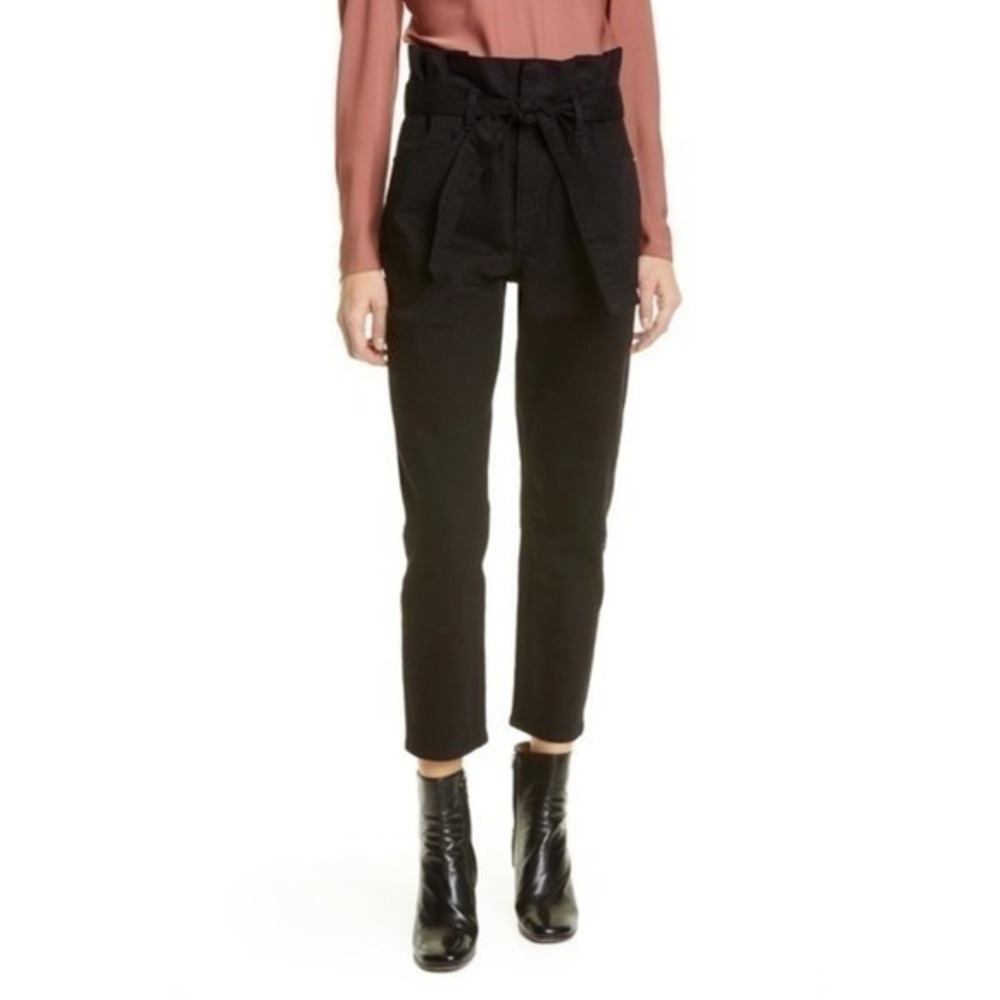 Frame Belted Paperbag Straight Leg Film Noir Black Jeans NWT Size 25